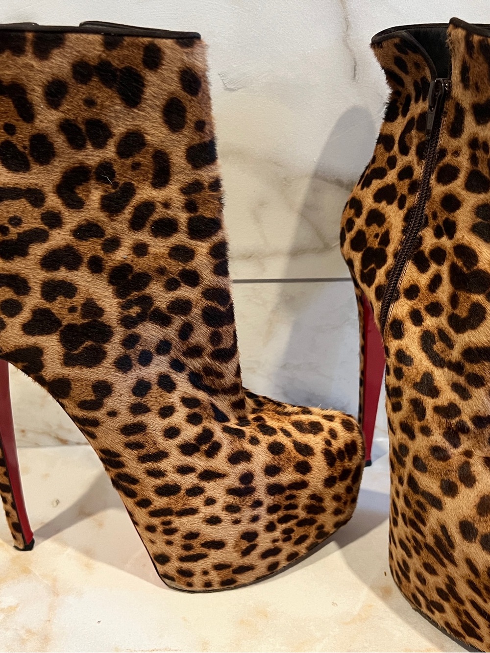 Christian Louboutin Leopard-Print Platform Ankle Boots with Red Soles